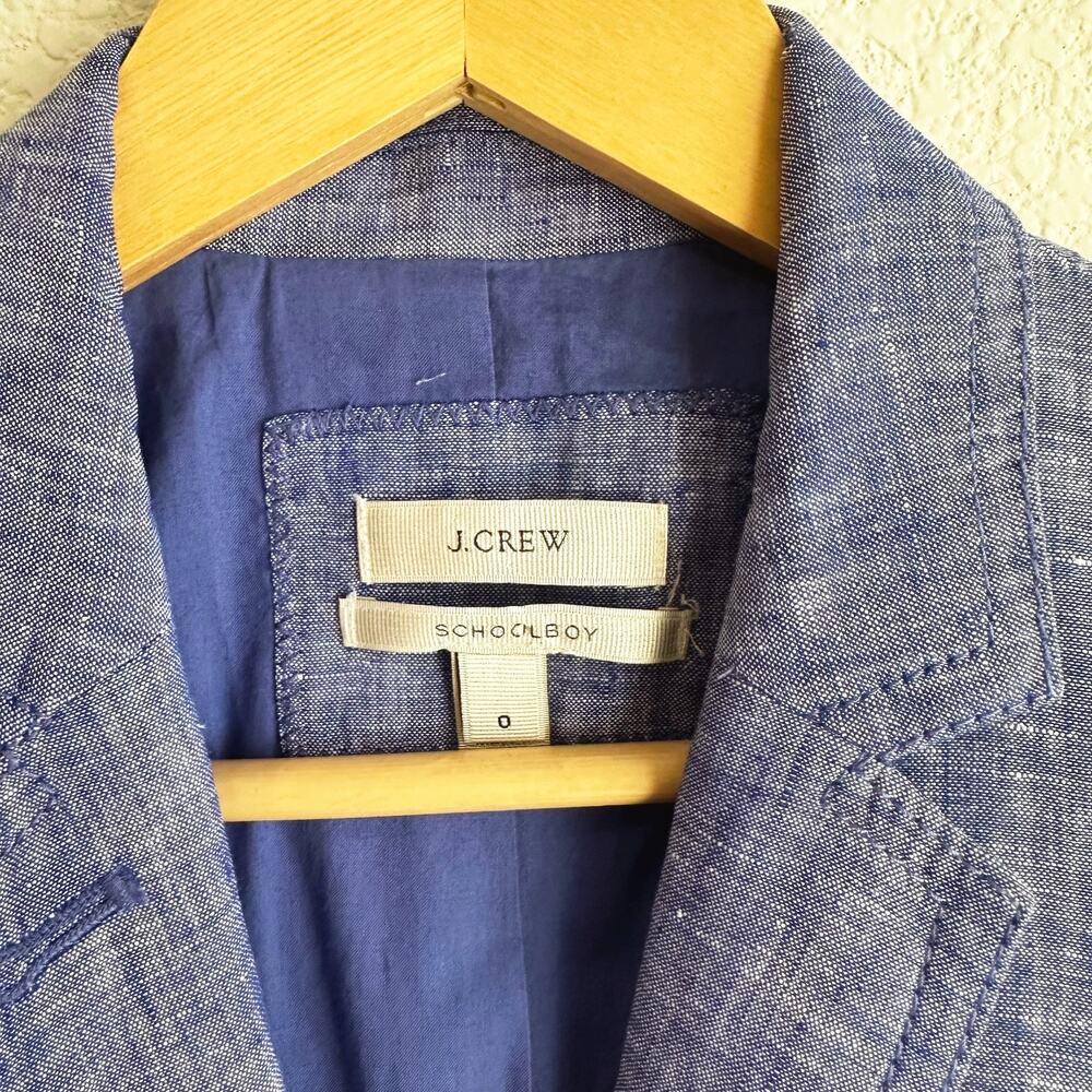 J Crew Womens School Boy Linen Blazer Size 0 Blue Preppy Coastal Old Money Work - Picture 4 of 8